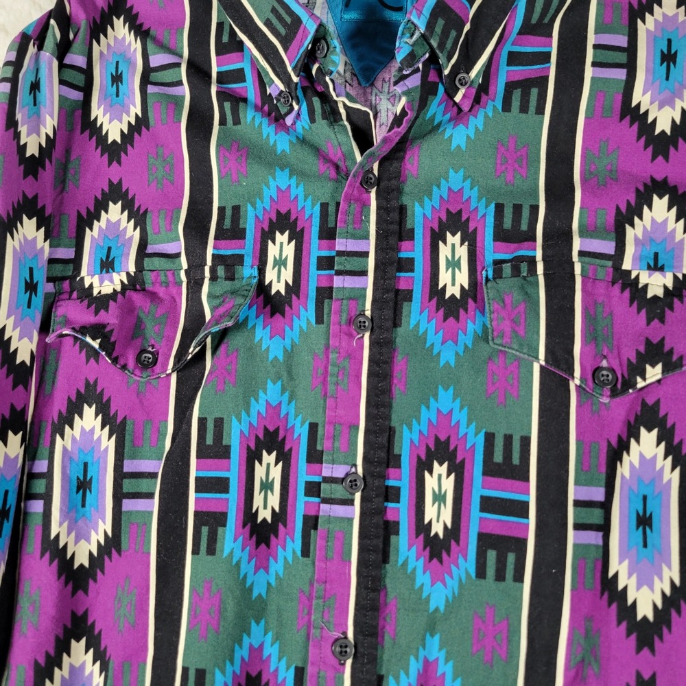 Vintage Roper Mens L Southwestern Geometric Western Button Dwn Shirt Purple Teal - Picture 4 of 12